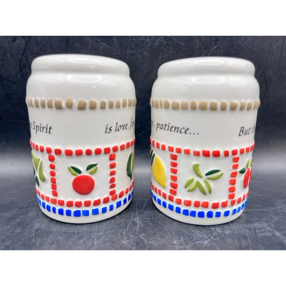 Vtg Fruit Of The Spirit Salt & Pepper Shakers‎ Farmhouse Cottagecore Religious